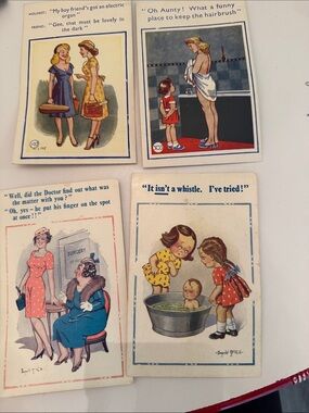 SEXY RISQUE DONALD MCGILL POSTCARDS 4 TOTAL- Unposted! 
VINTAGE EPHREMA